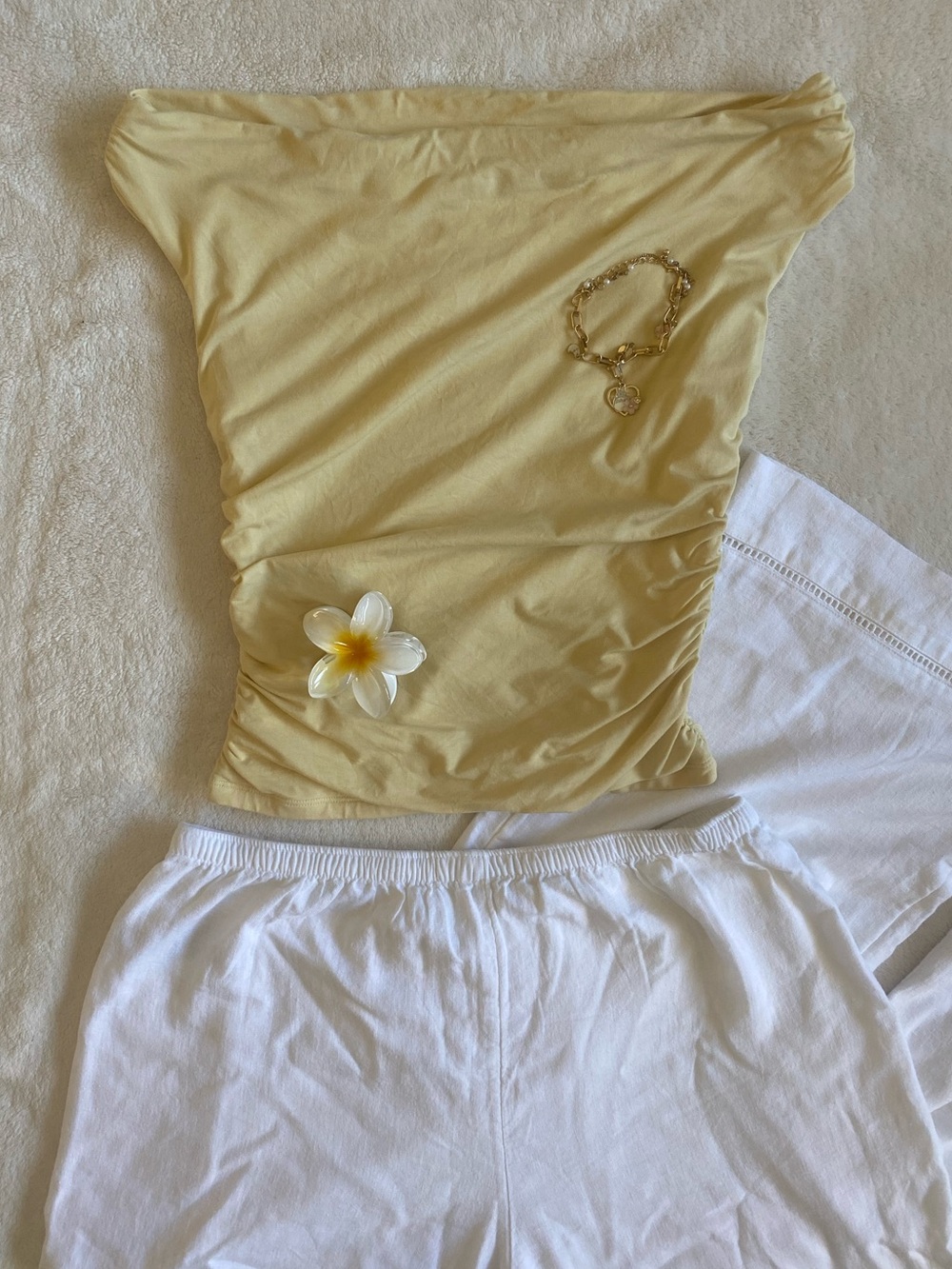 Abercrombie & Fitch Yellow Ruched Off The Shoulder Top Modal Blend